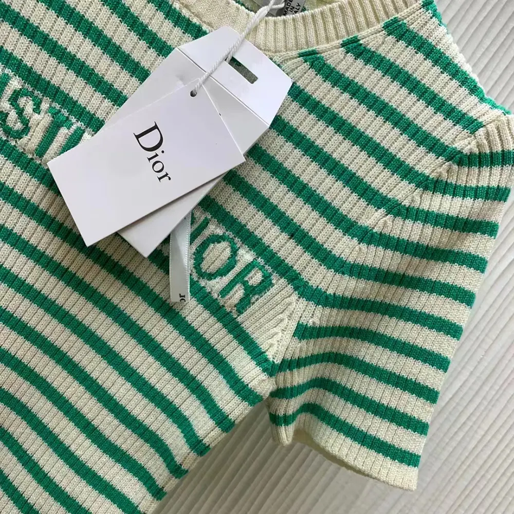 Dior Women Dioriviera Short-Sleeved Sweater White and Aquamarina Cotton Ribbed Knit - image 6