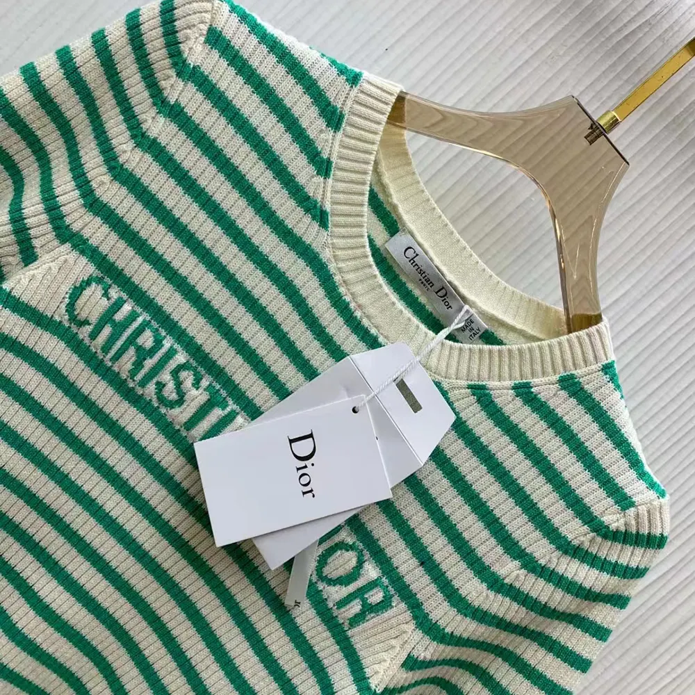 Dior Women Dioriviera Short-Sleeved Sweater White and Aquamarina Cotton Ribbed Knit - image 5