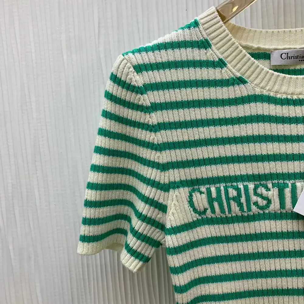 Dior Women Dioriviera Short-Sleeved Sweater White and Aquamarina Cotton Ribbed Knit - image 4