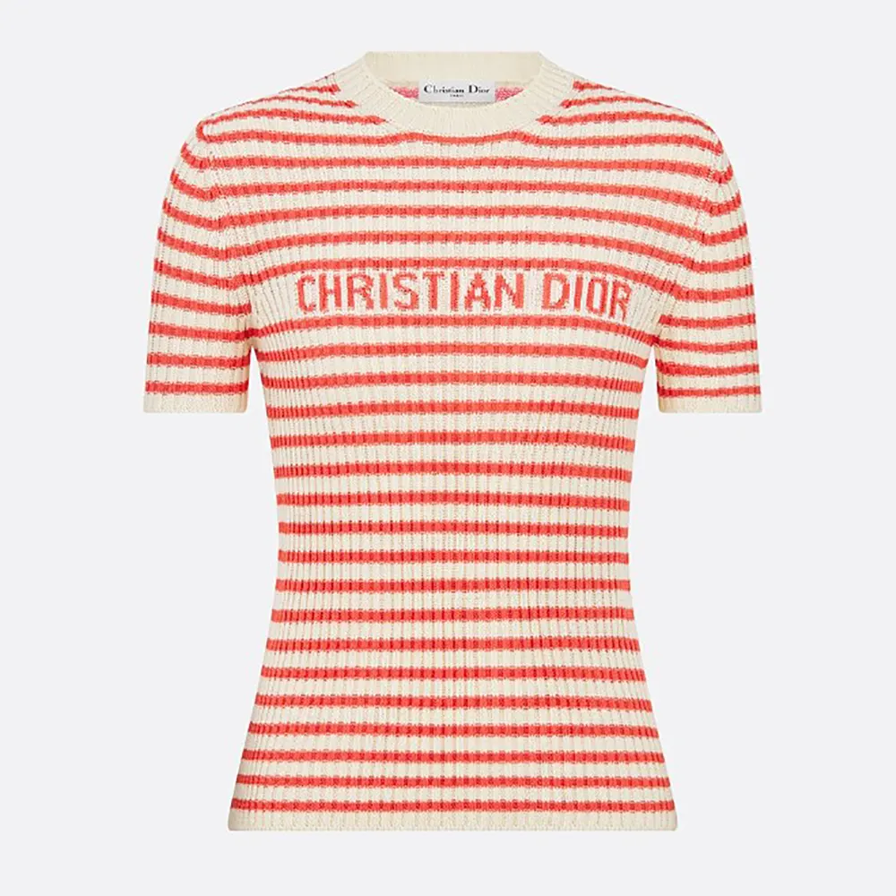 Front view of Dior Women Dioriviera Short-Sleeved Sweater white and candy pink