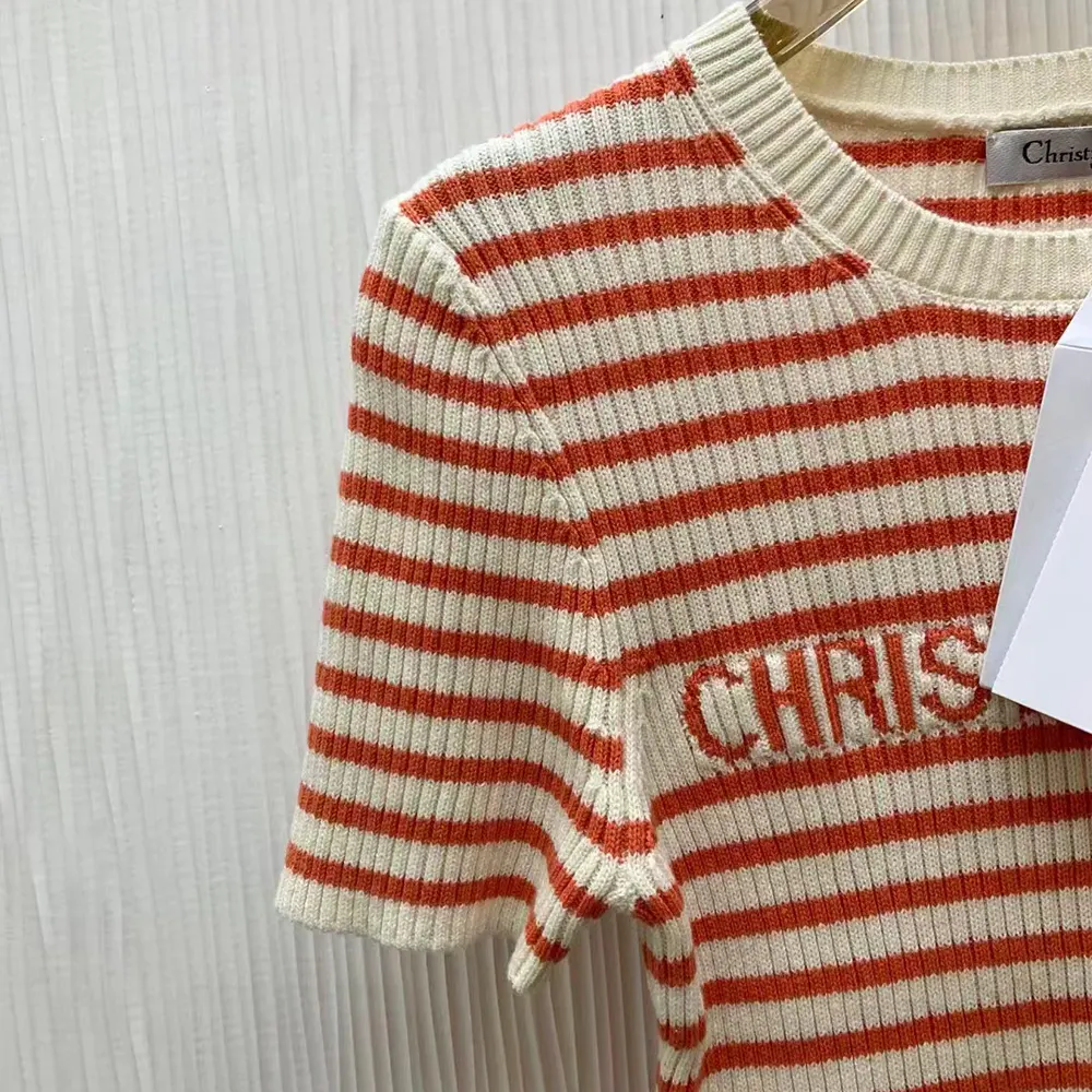 Dior Women Dioriviera Short-Sleeved Sweater White and Candy Pink Cotton Ribbed Knit - image 5