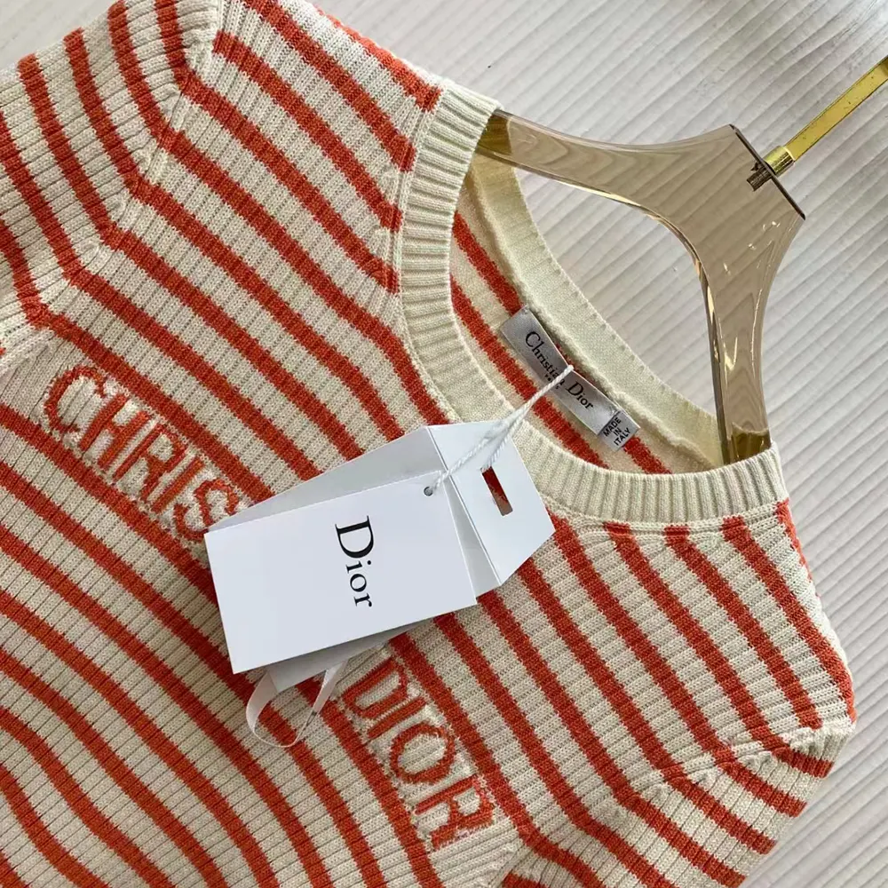 Dior Women Dioriviera Short-Sleeved Sweater White and Candy Pink Cotton Ribbed Knit - image 4