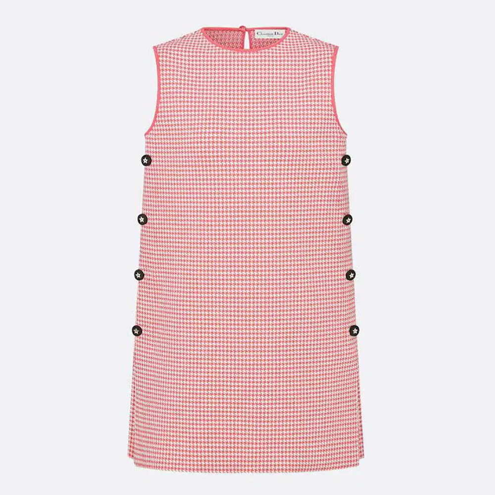 Front view of Dior Women Dioriviera Short Straight Dress in pink houndstooth