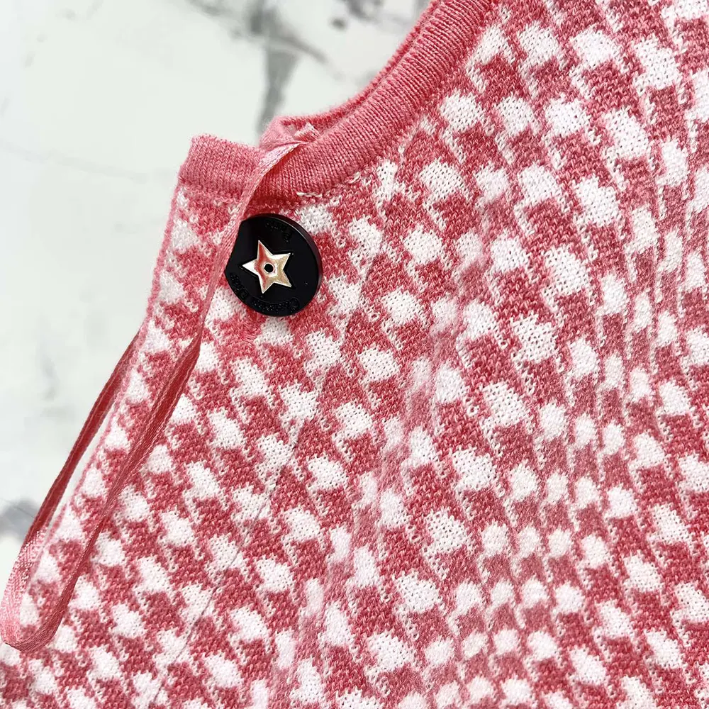 Dior Women Dioriviera Short Straight Dress White and Candy Pink Houndstooth Technical Knit - image 6