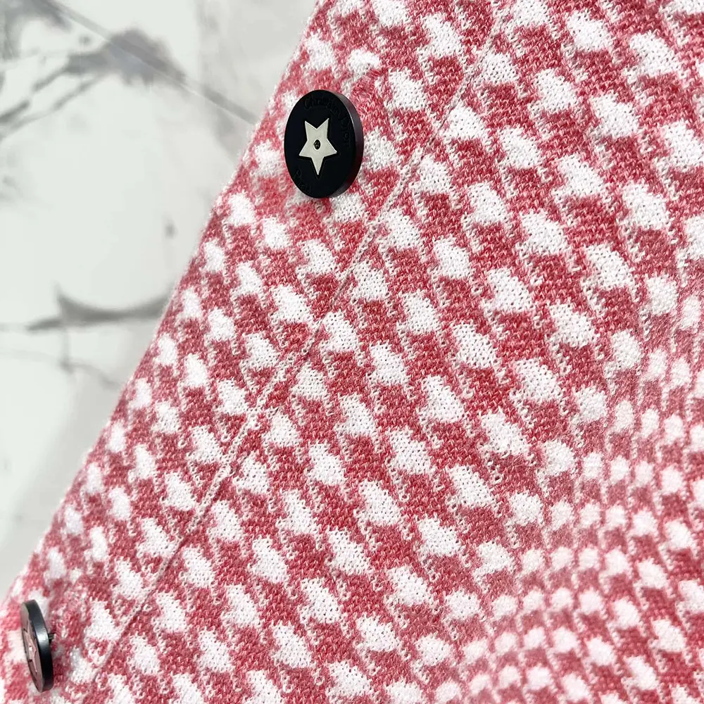 Dior Women Dioriviera Short Straight Dress White and Candy Pink Houndstooth Technical Knit - image 7