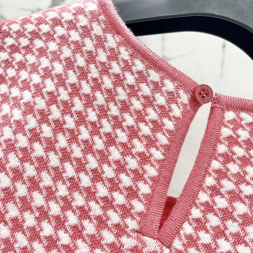 Dior Women Dioriviera Short Straight Dress White and Candy Pink Houndstooth Technical Knit - image 5