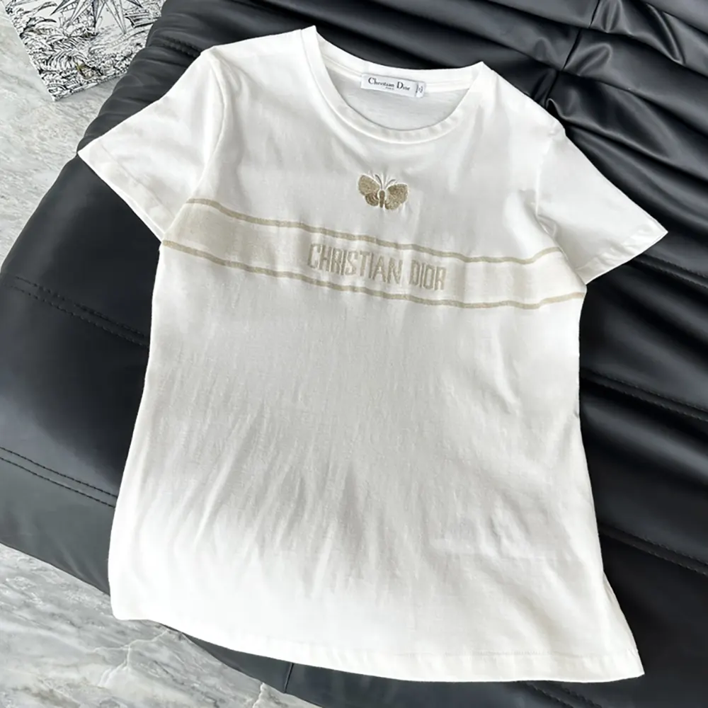 Dior Women Embroidered T-Shirt in White Cotton Jersey - image 5