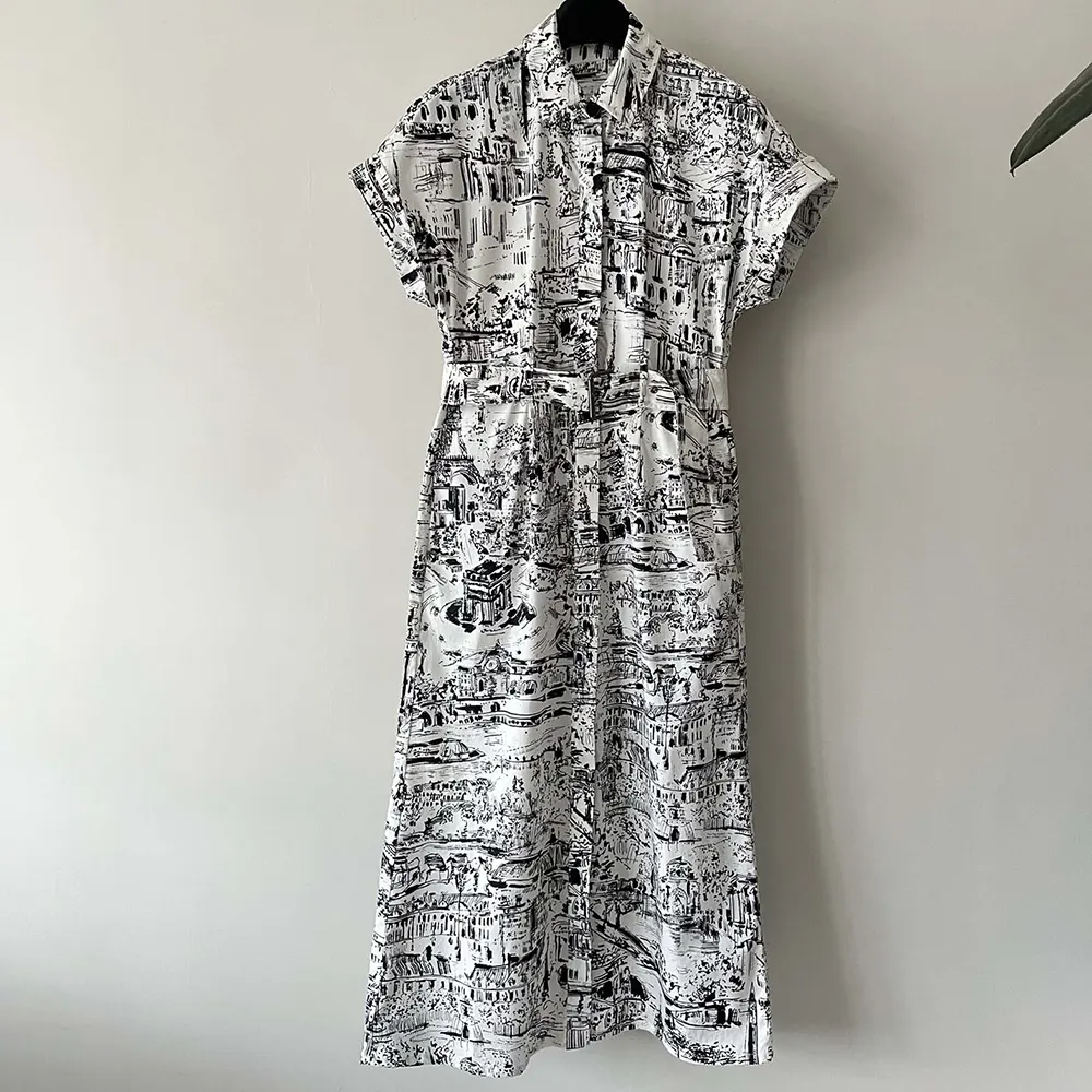 Close-up on Paris allover motif on Dior Women Mid-Length Shirt Dress