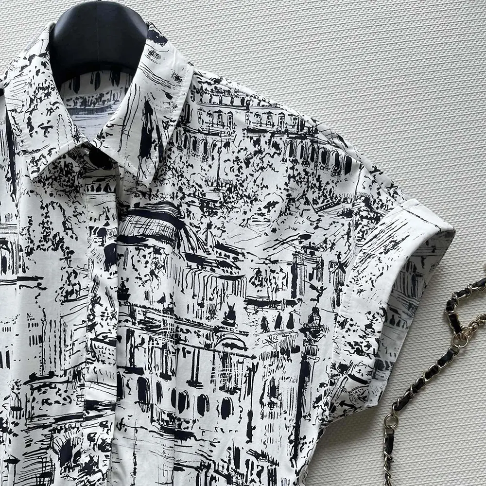 Dior Women Mid-Length Shirt Dress White and Black Cotton and Silk Poplin with Paris Allover Motif - image 5