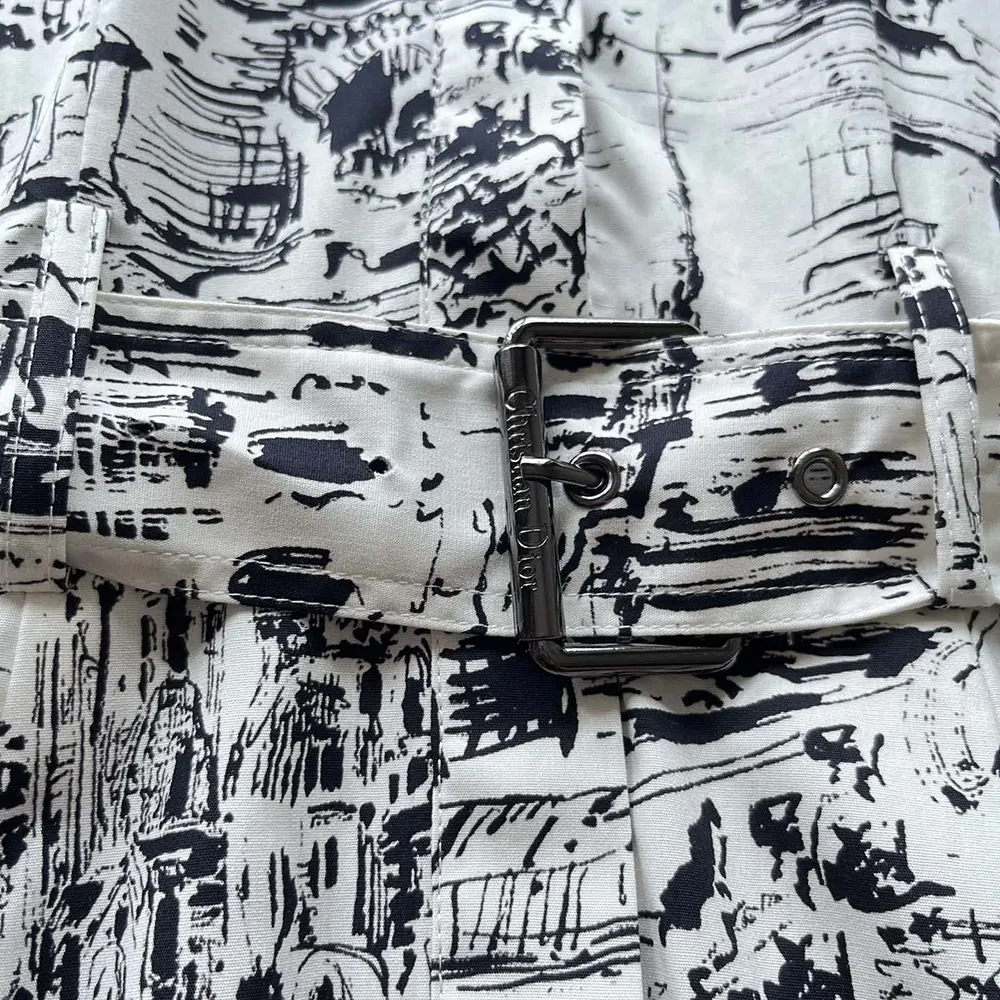 Dior Women Mid-Length Shirt Dress White and Black Cotton and Silk Poplin with Paris Allover Motif - image 9