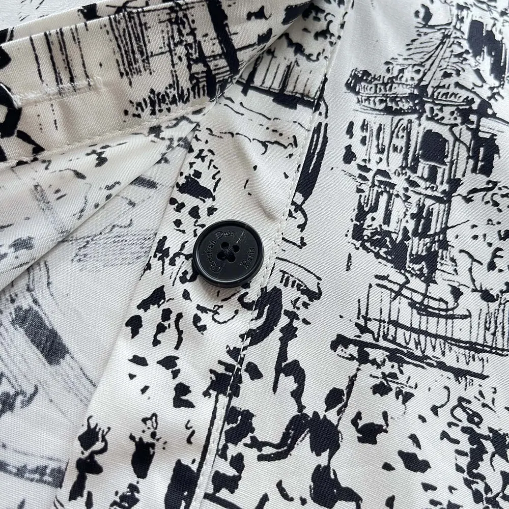 Dior Women Mid-Length Shirt Dress White and Black Cotton and Silk Poplin with Paris Allover Motif - image 8