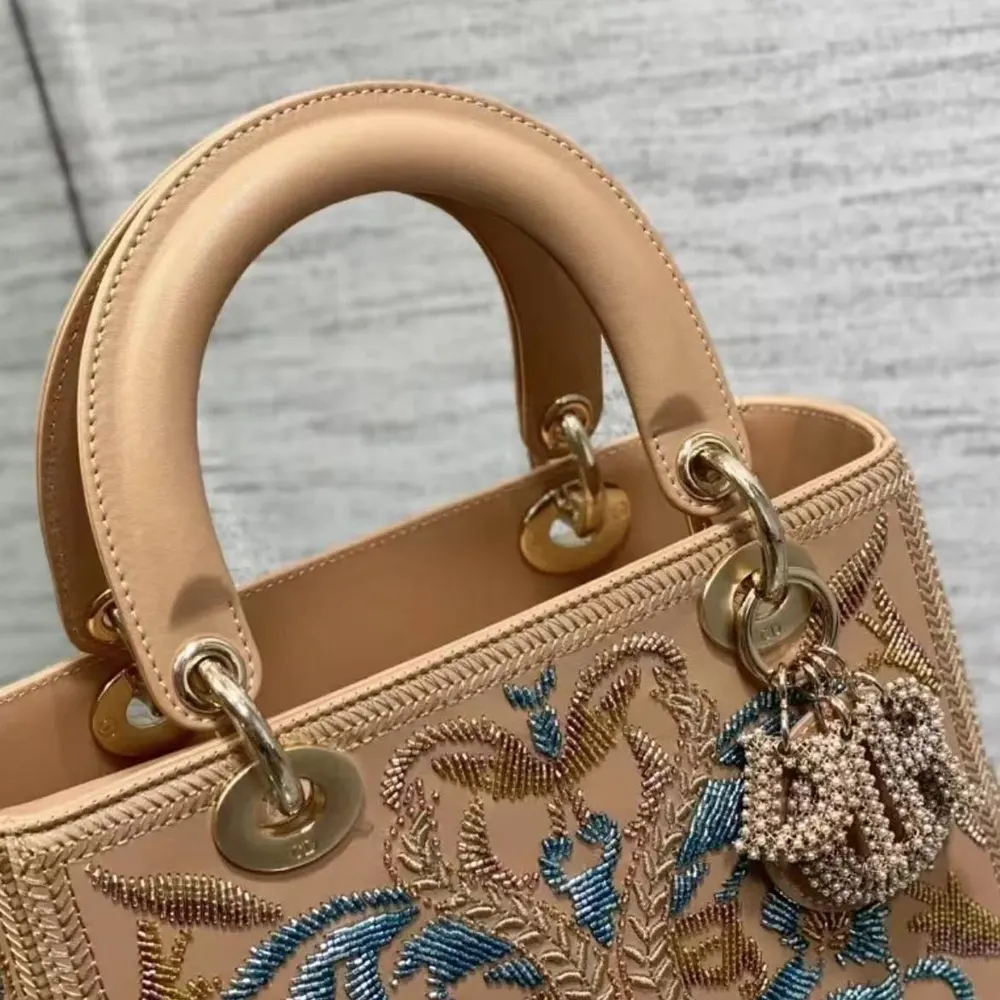 Dior Women Small Lady Bag Calfskin Embroidered with Multicolor Small Flowers - image 6