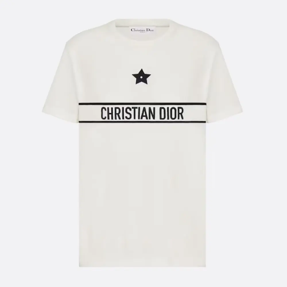 Front view of Dior Women T-Shirt White Cotton Jersey with Signature