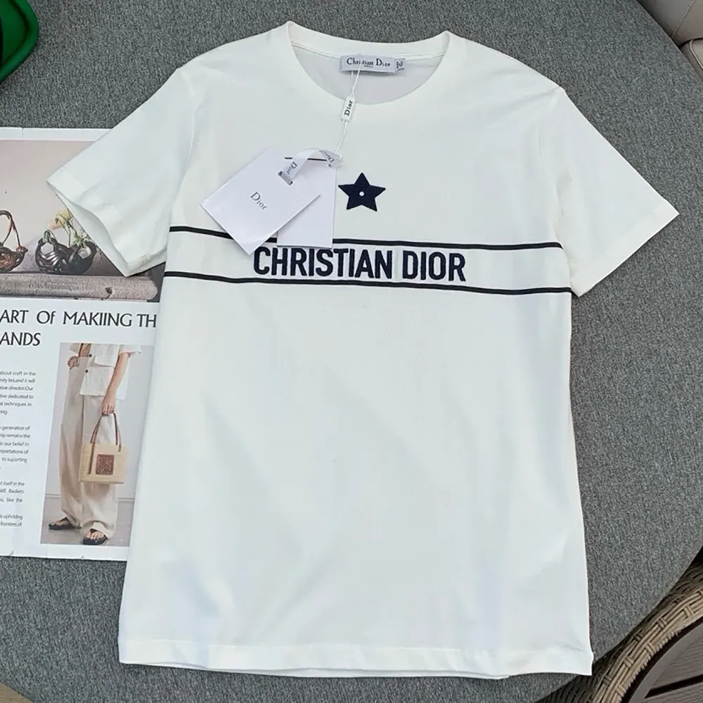 Close-up of signature detail on Dior Women T-Shirt White Cotton Jersey