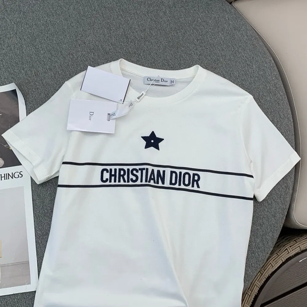Dior Women T-Shirt White Cotton Jersey with Signature - image 4