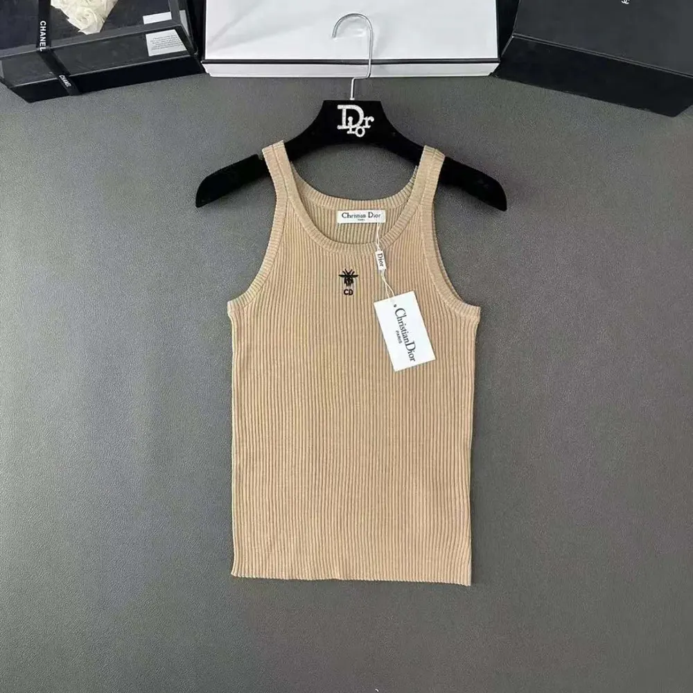 Close-up detail of ribbed cotton texture on Dior Women Tank Top Sandy Ribbed Cotton Jersey