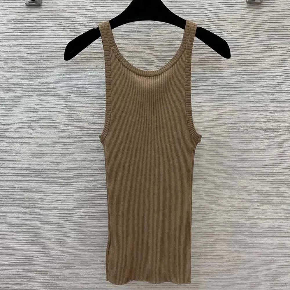 Side angle showing slim silhouette of Dior Women Tank Top Sandy Ribbed Cotton Jersey