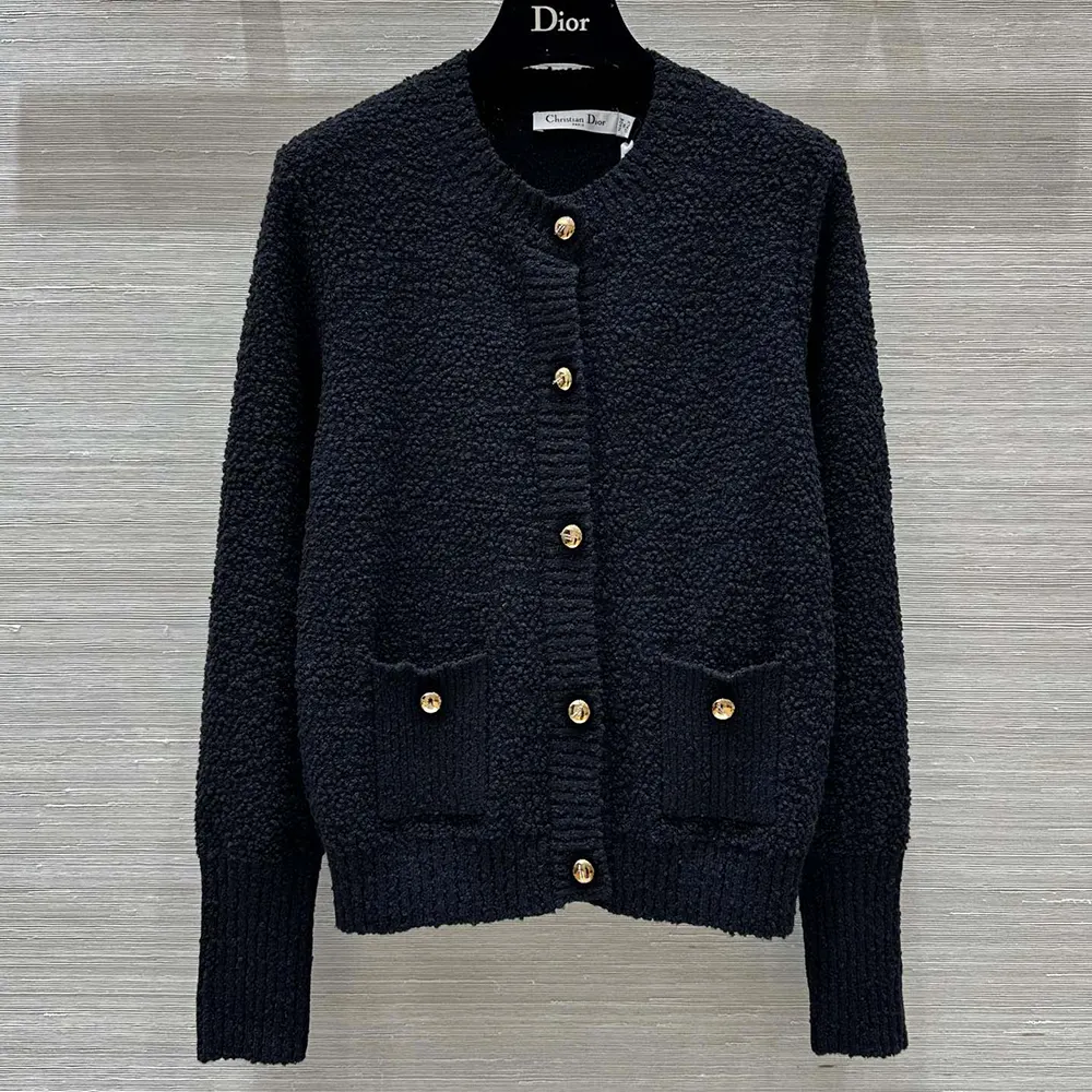 Close-up of signature buttons on Dior Women Twinset Black Knit