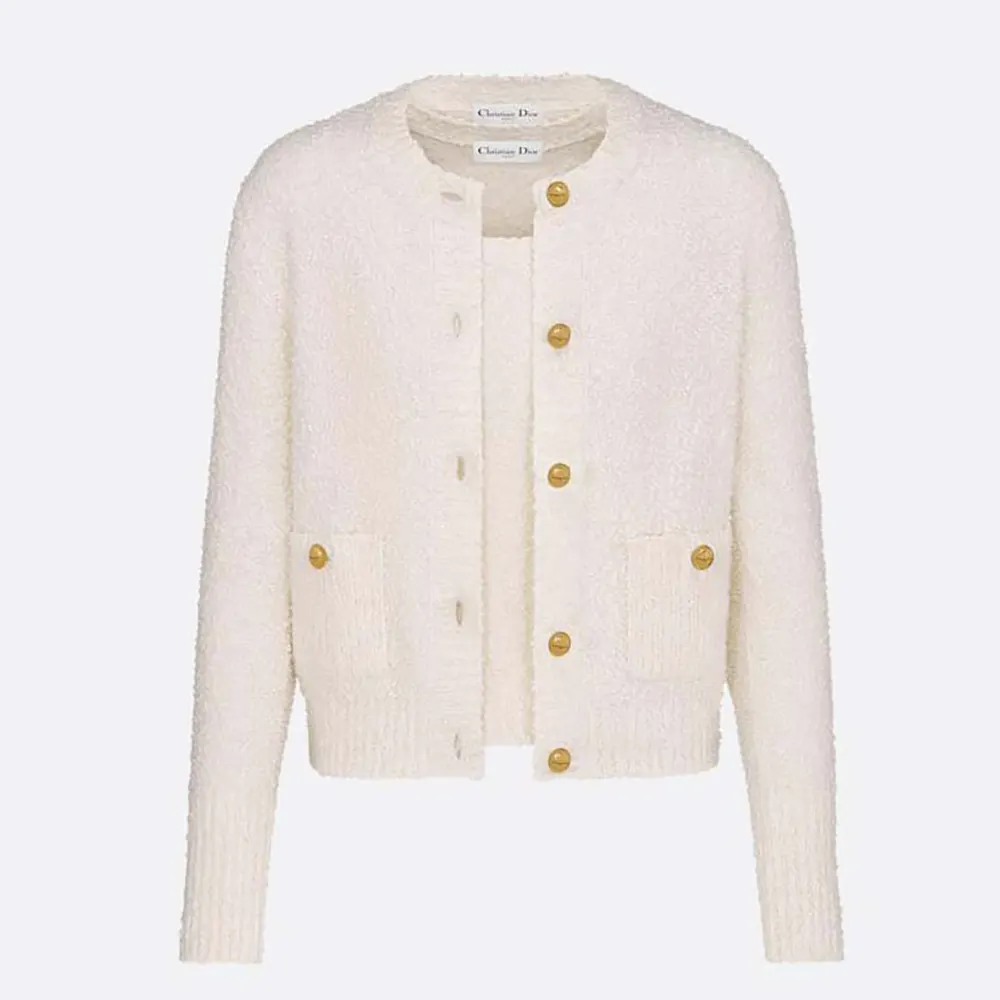 Front view of Dior Women Twinset Ecru Cotton and Wool-Blend Knit