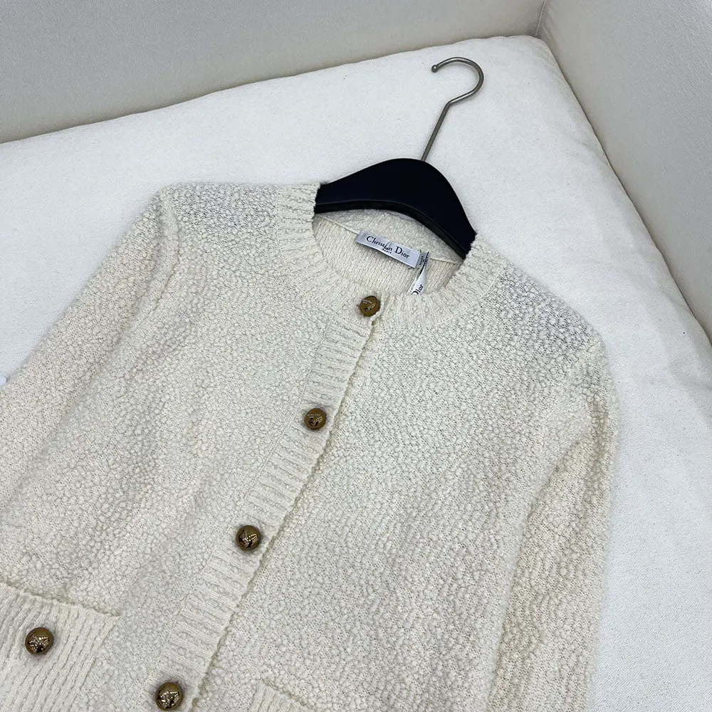 Dior Women Twinset Ecru Cotton and Wool-Blend Knit - image 4