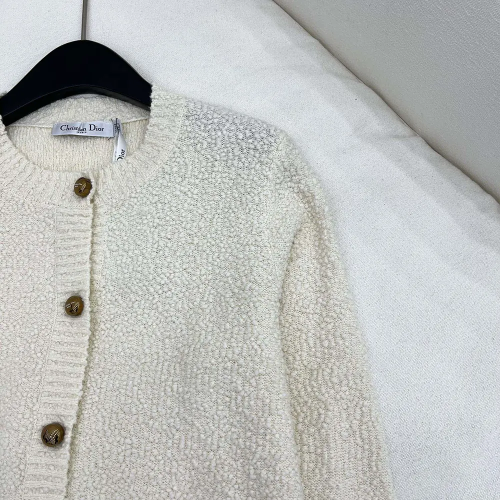 Dior Women Twinset Ecru Cotton and Wool-Blend Knit - image 5