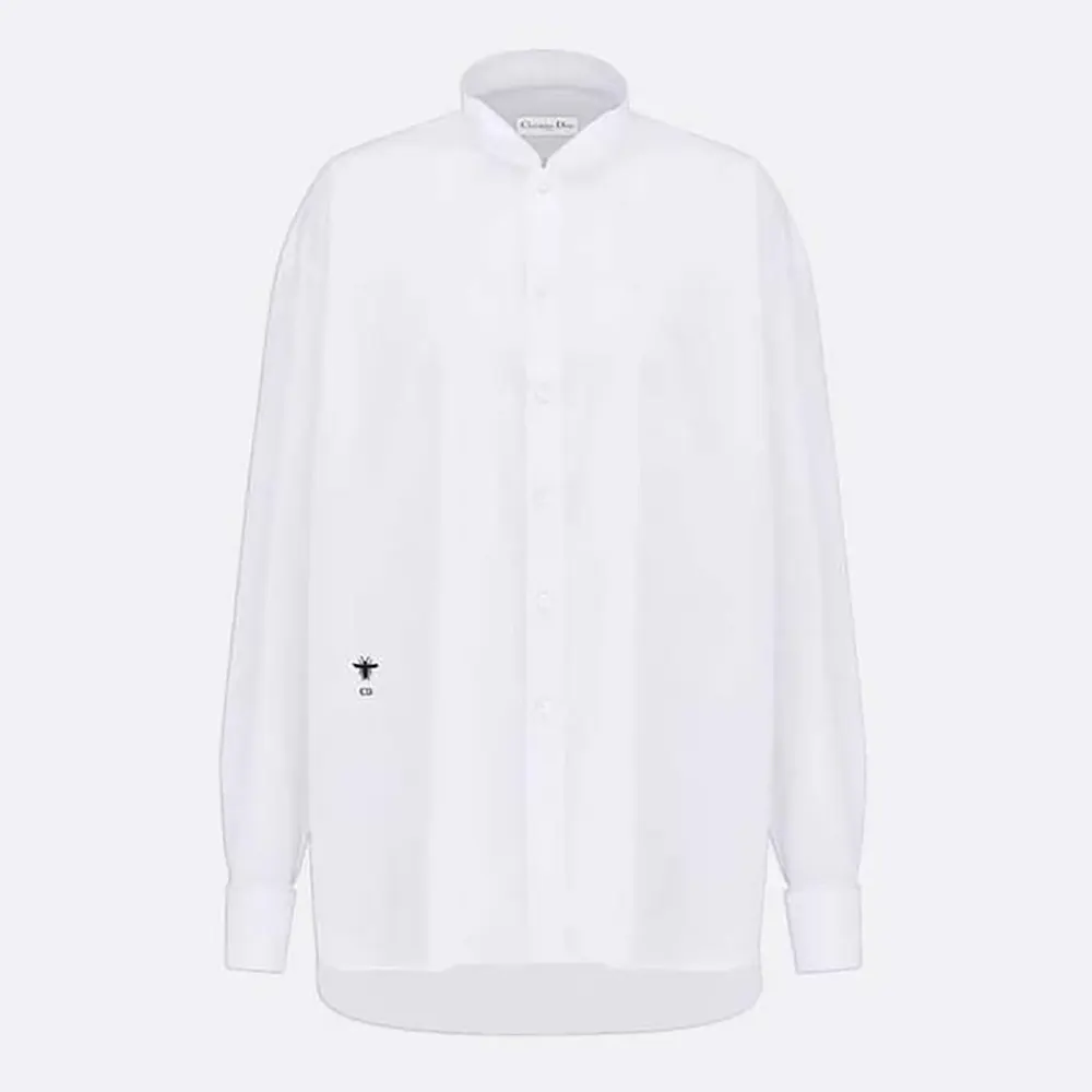 Front view of Dior Women Wing-Collar Shirt White Cotton Poplin