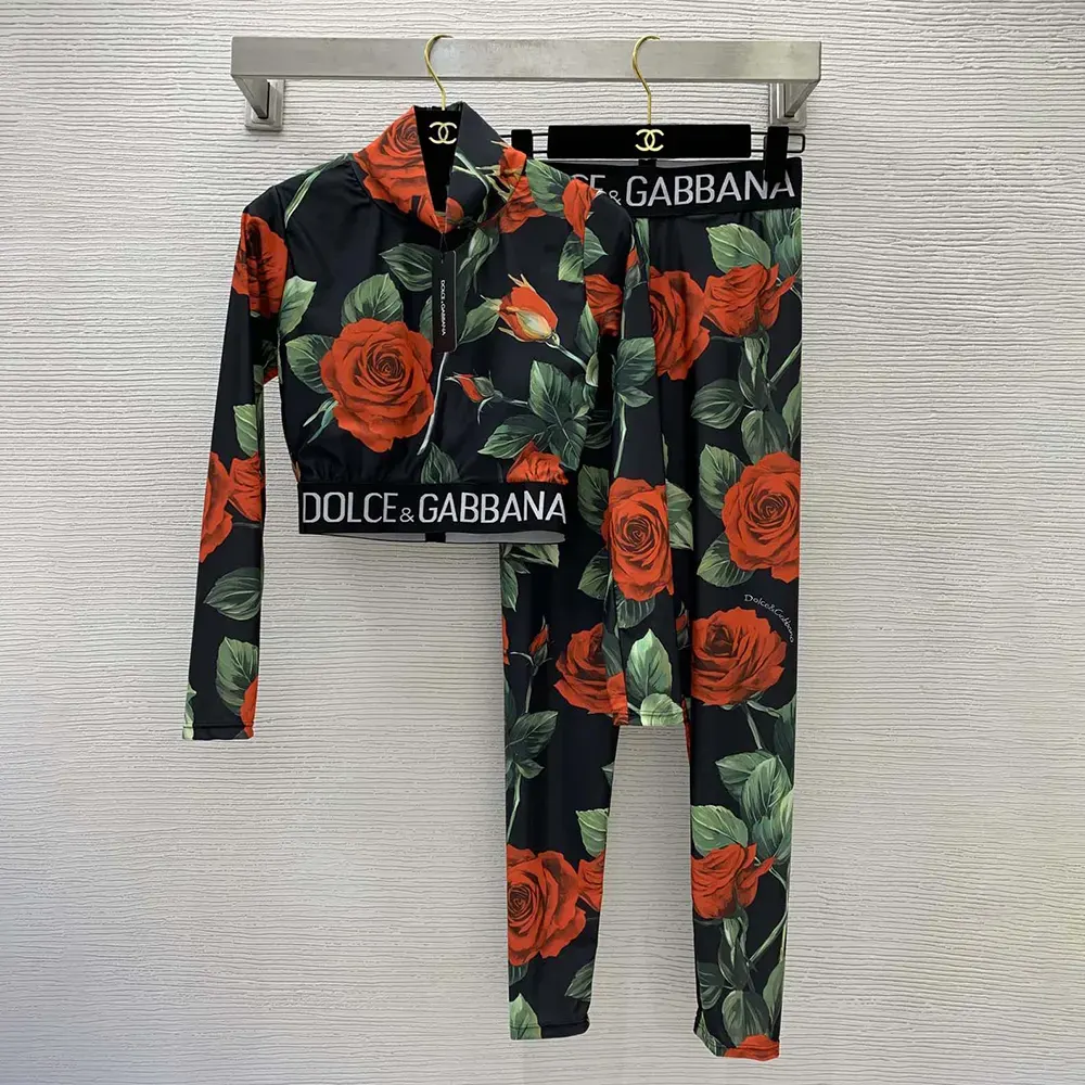 Front view of Dolce Gabbana D&G Women Spandex 2-piece Swimsuit with Rose Print