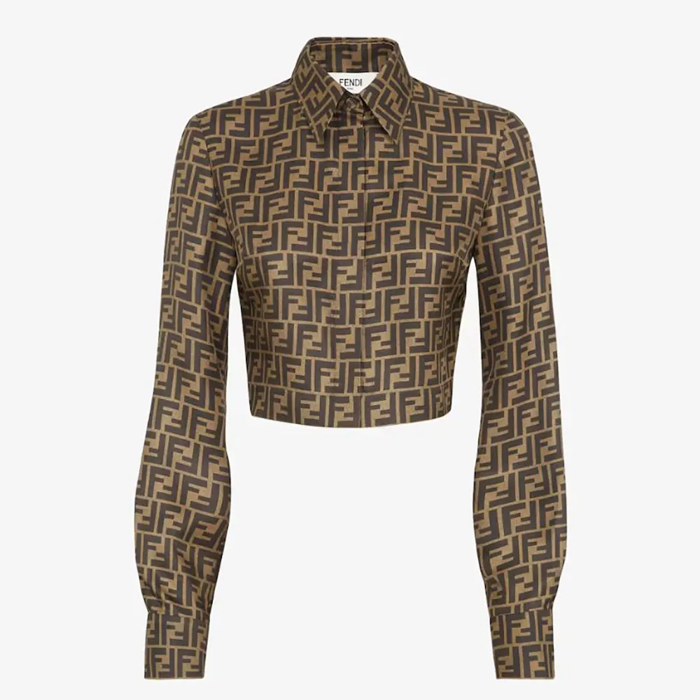 Front view of Fendi Women Brown FF Twill Top with logo detail