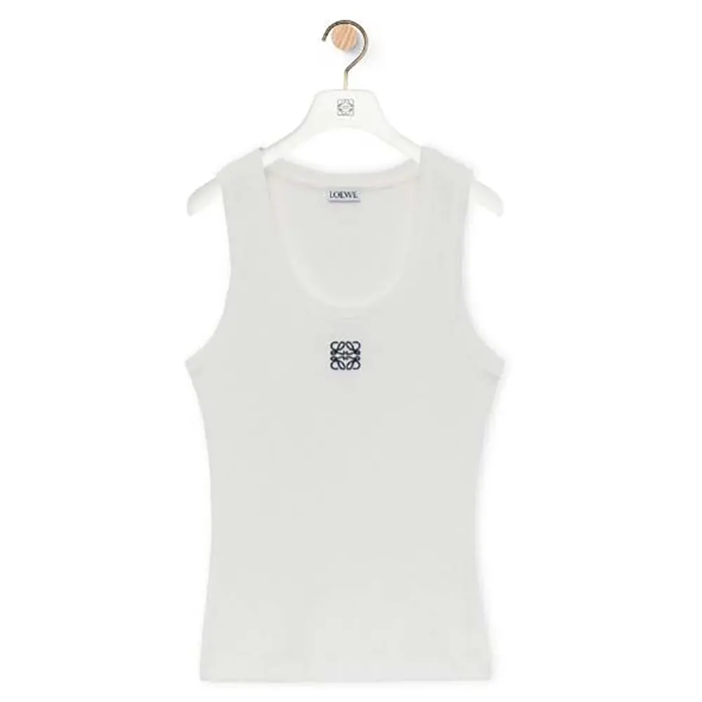 Front view of Loewe Women Anagram Tank Top in Cotton-White