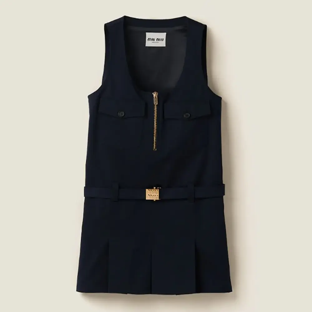 Front view of Miu Miu Women Chino Dress in black cotton-blend