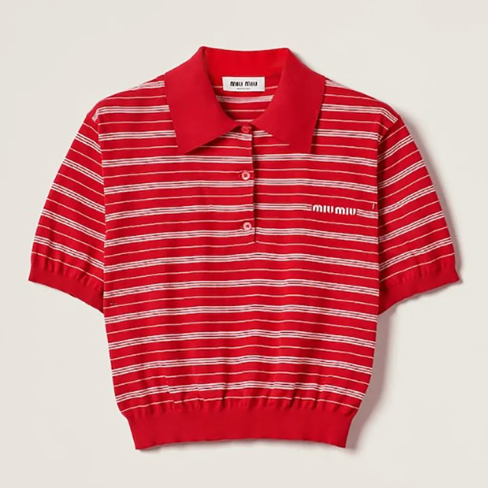 Front view of Miu Miu Women Cotton Knit Polo Shirt in red