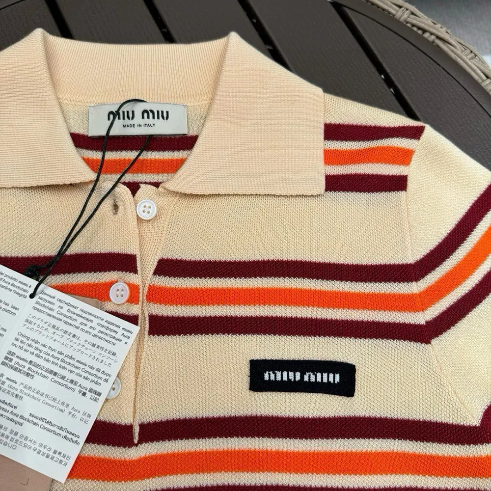 Miu Miu Women Cotton Striped Knit Polo Shirt - image 8