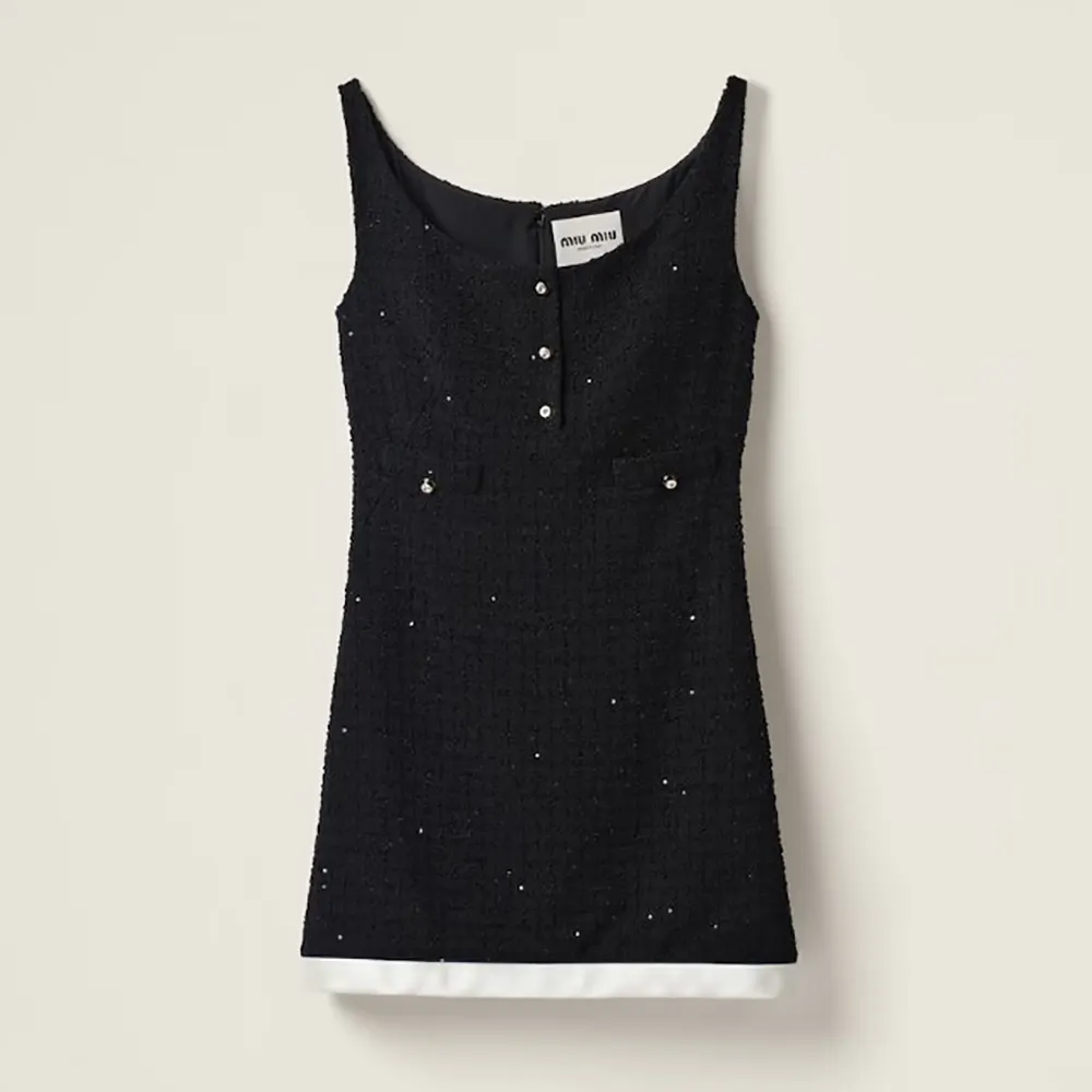 Front view of Miu Miu Women Sequined Bouclé Mini-dress in black