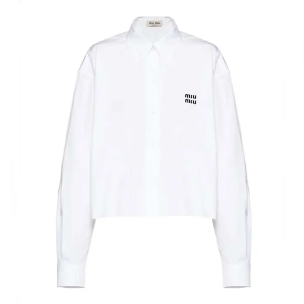 Front view of Miu Miu Women Striped Cotton Shirt in white