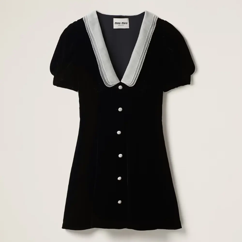 Front view of Miu Miu Women Velvet Minidress in black velvet