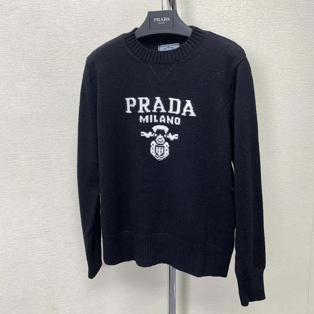 Prada Men Cashmere and Wool Prada Logo Crew-neck Sweater-Black - image 4