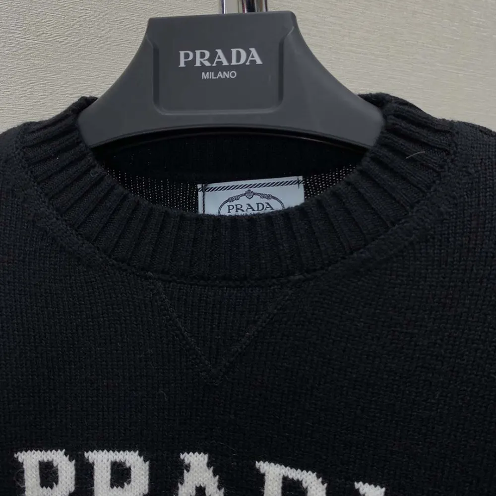 Prada Men Cashmere and Wool Prada Logo Crew-neck Sweater-Black - image 6