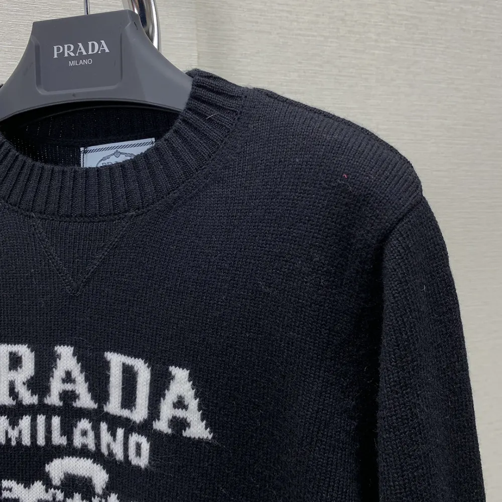 Prada Men Cashmere and Wool Prada Logo Crew-neck Sweater-Black - image 5