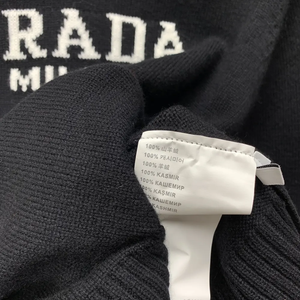 Prada Men Cashmere and Wool Prada Logo Crew-neck Sweater-Black - image 7