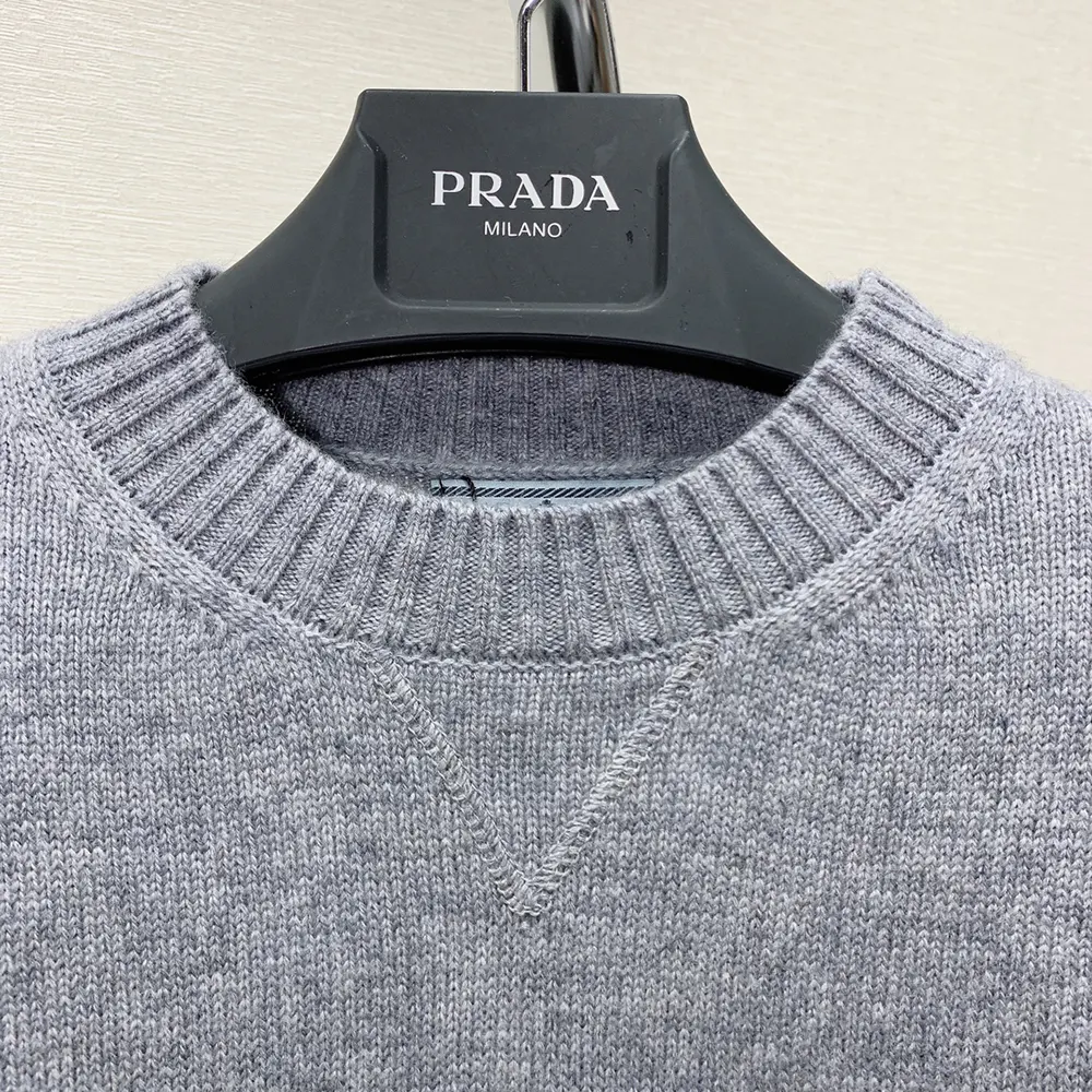 Prada Men Cashmere and Wool Prada Logo Crew-neck Sweater-Silver - image 7