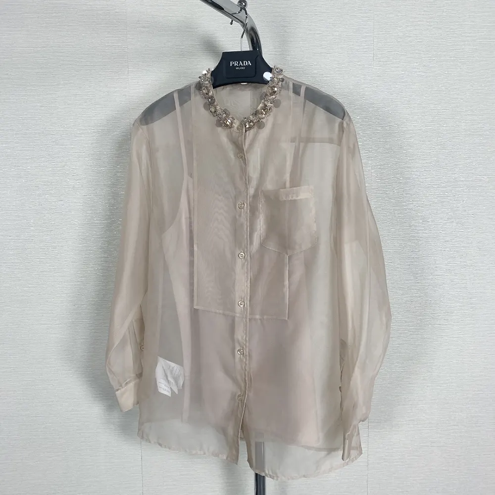 Prada Women Embroidered Organza Shirt P485GR_1379_F0F24_S_OOO - image 5