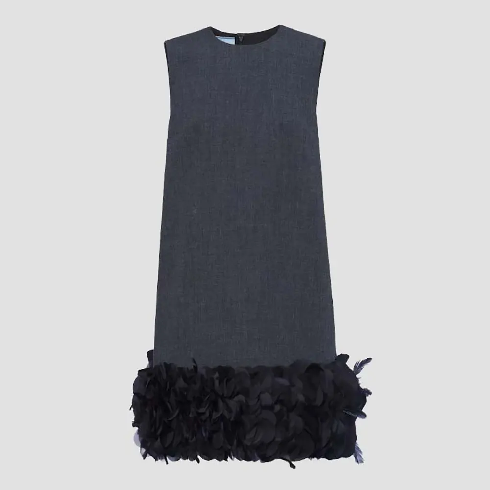 Front view of Prada Women Embroidered Wool Mini-dress in black