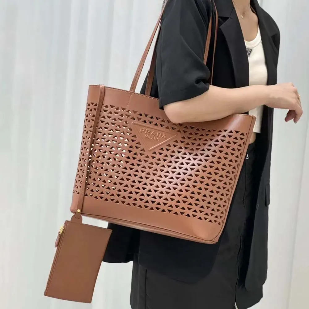Prada Women Large Perforated Leather Tote Bag - image 5