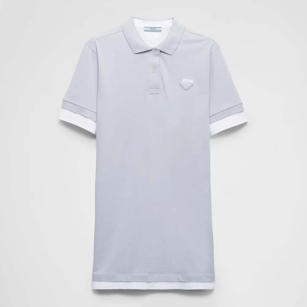 Front view of Prada Women Piqué and Jersey Dress in blue