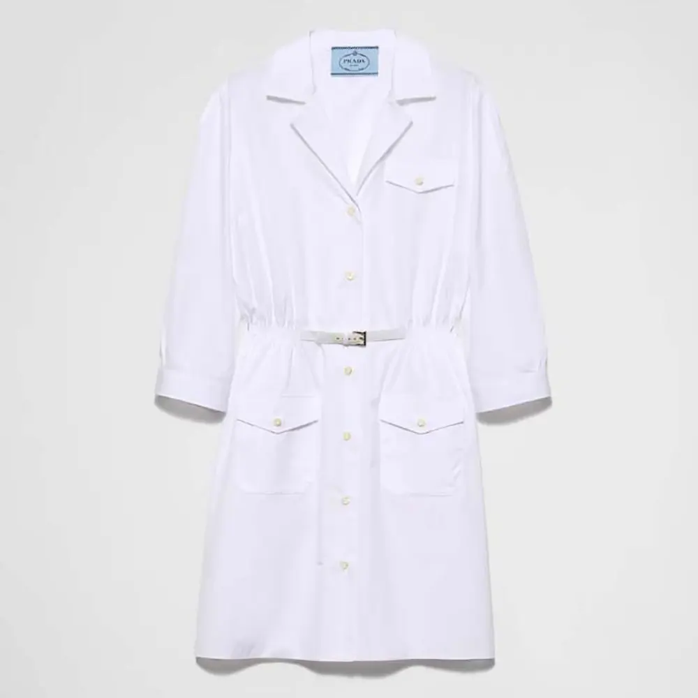 Front view of Prada Women Poplin Mini-dress in white