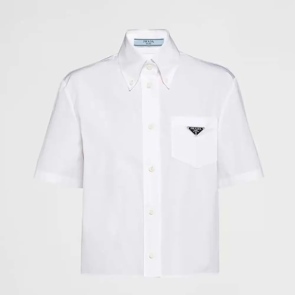 Front view of Prada Women Poplin Shirt-White with button closure