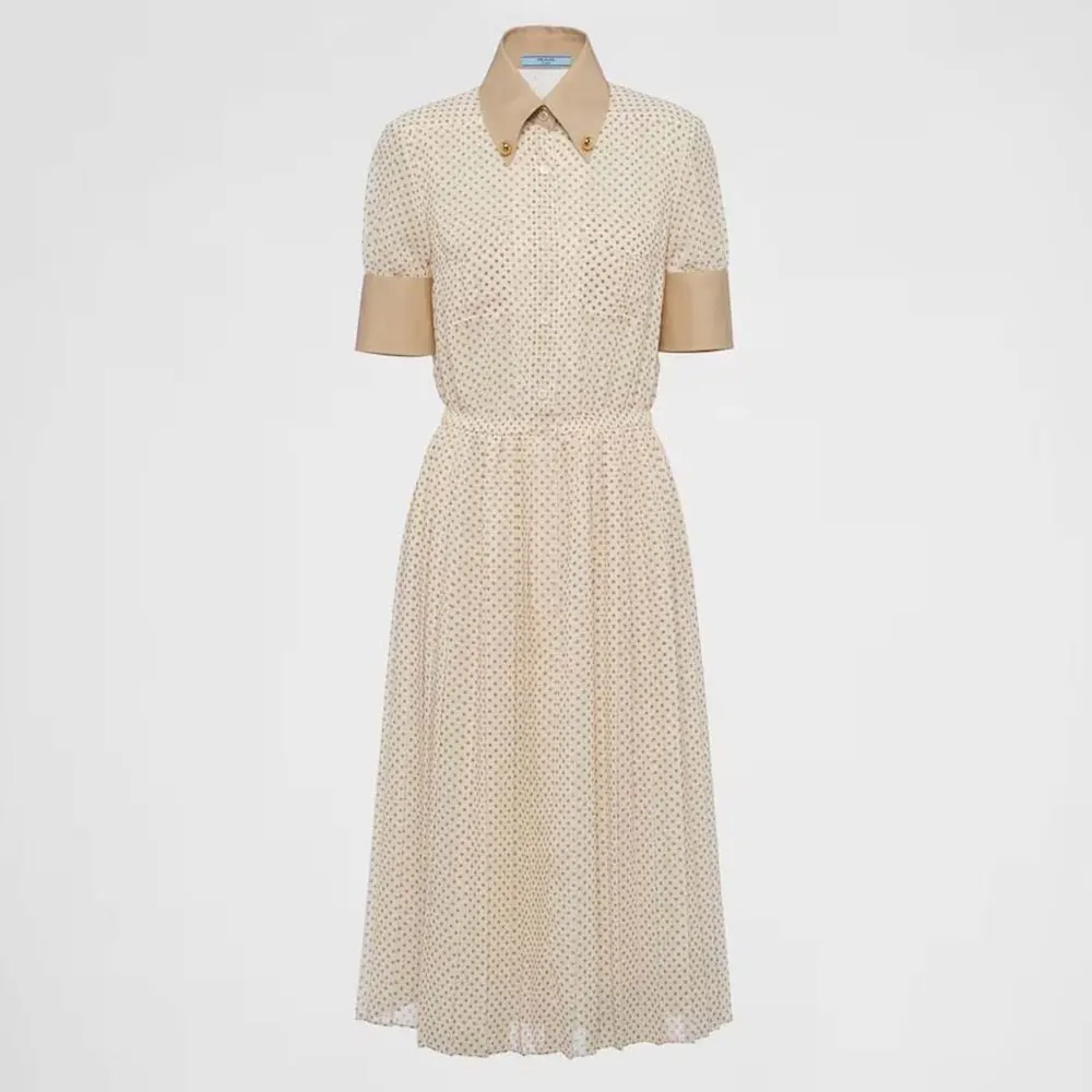 Front view of Prada Women Printed Georgette Dress in sandy print
