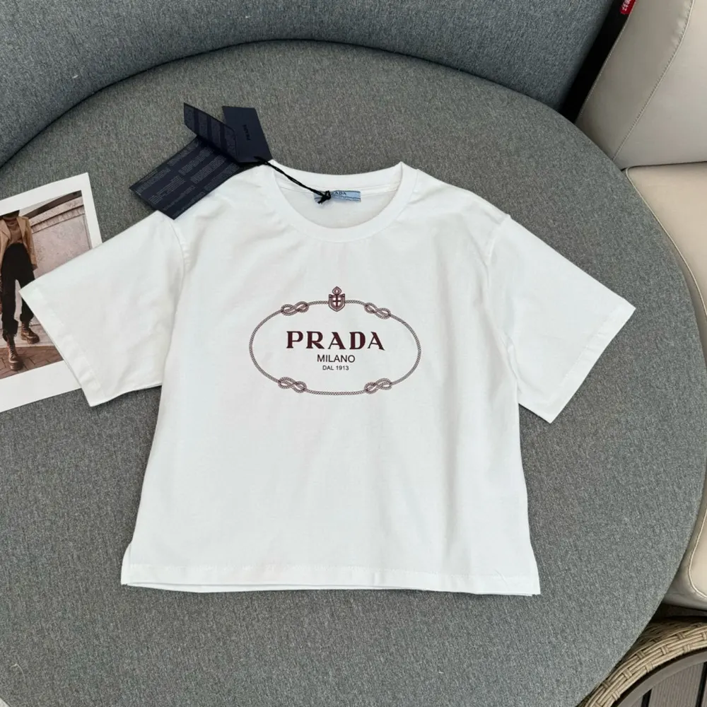 Close-up of printed pattern detail on Prada Women Printed Jersey T-shirt