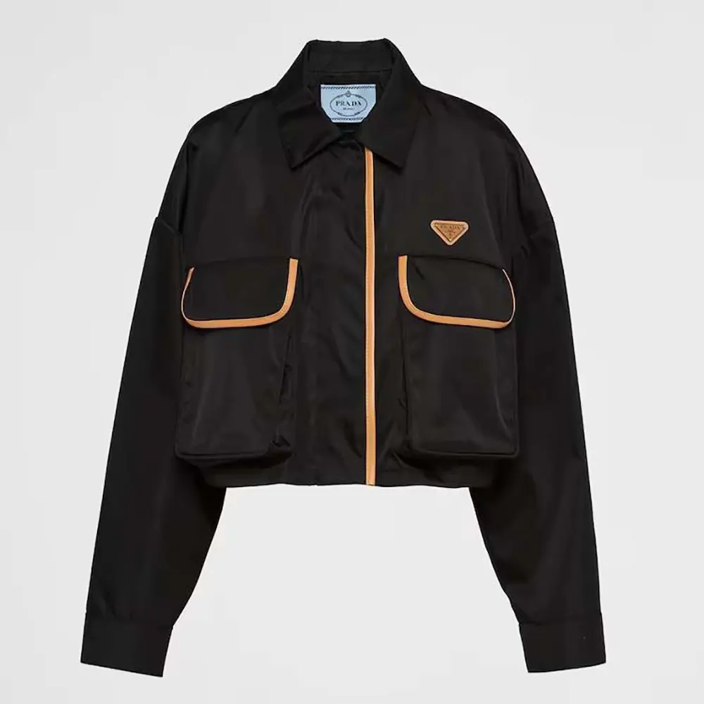 Front view of Prada Women Re-Nylon Jacket in black with zip closed
