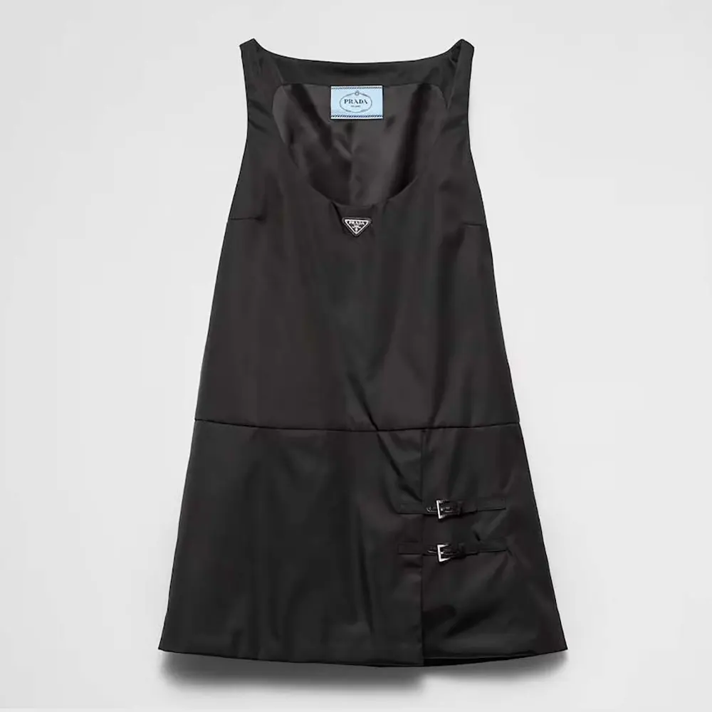 Front view of Prada Women Sleeveless Re-Nylon Dress in black